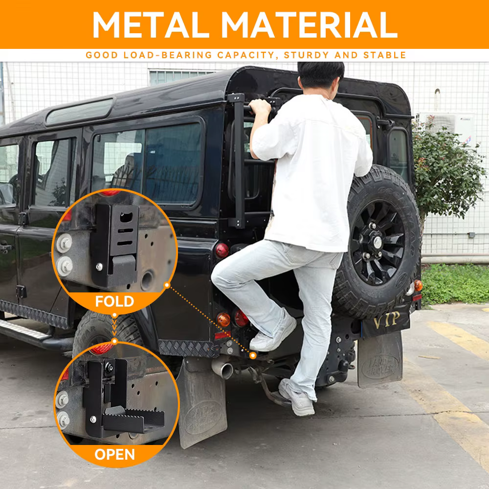 Échelle latérale pliable et relevable en acier pour toit de Land Rover Defender 1996-2016