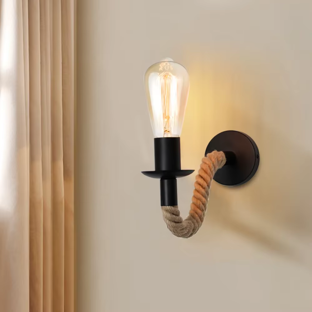 Rétro corde de chanvre conception E27 Edison ampoule fer applique intérieure maison Loft couloir mur LED lampe décoration industrielle applique murale