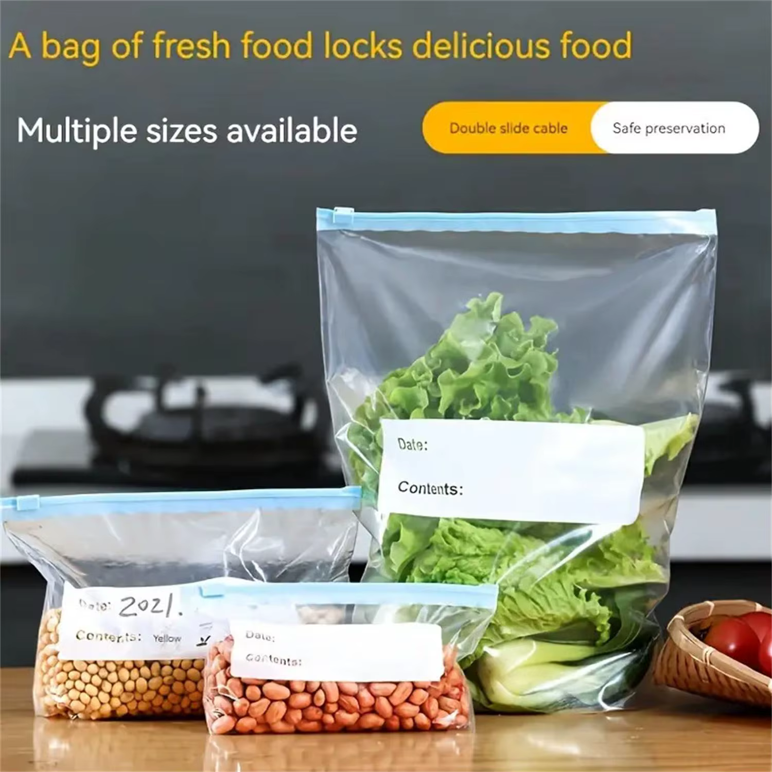 45 pièces sac à fermeture éclair réutilisable Stand Up Zip fermé sac de congélateur en plastique fruits légumes Ziplock cuisine stockage des aliments organisateur pochette