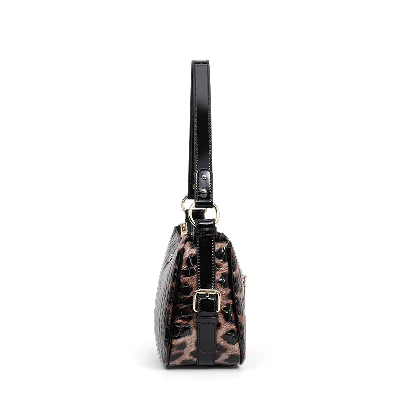 Sac Hobo en cuir verni motif léopard vintage pour femme