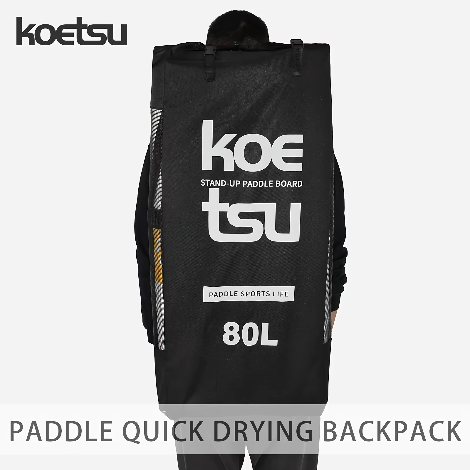 KOETSU SUP Sac à dos à séchage rapide Tissu Oxford renforcé noir pour planches à pagaie jusqu'à 3