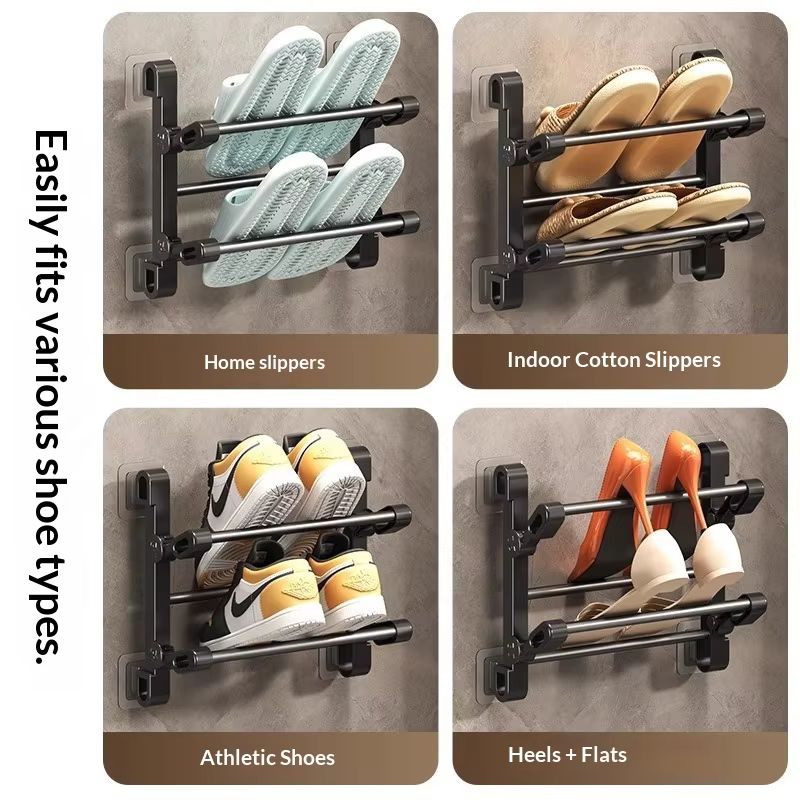 Étagère à chaussures pliable, rangement pour l'entrée de la maison, économiseur d'espace, étagère à pantoufles multi-niveaux sans perforation