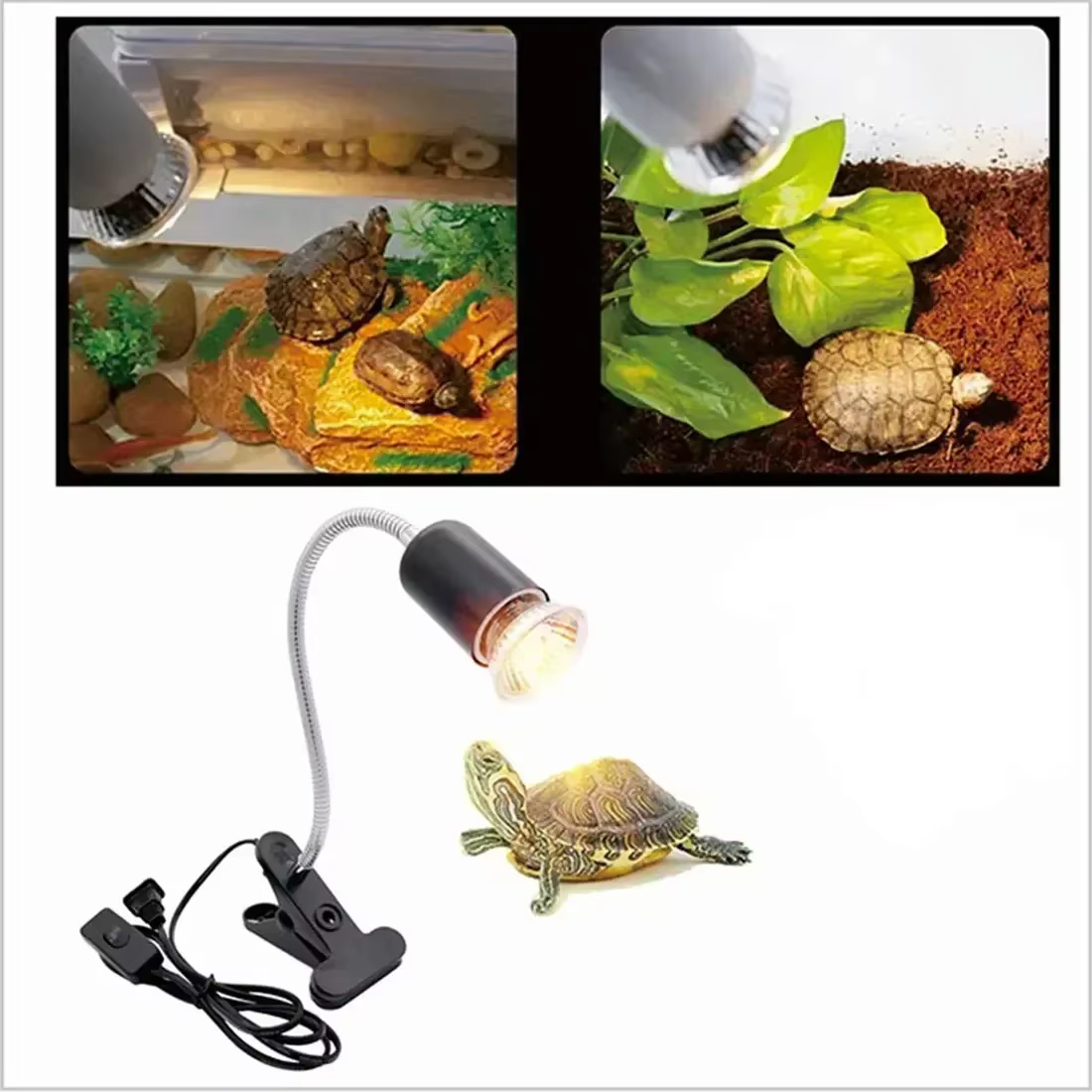 Ampoule halogène 50W incluse lampe chauffante pour reptiles lampes chauffantes réglables pour réservoir d'aquarium à col de cygne pour Terrarium de serpent de lézard de tortue