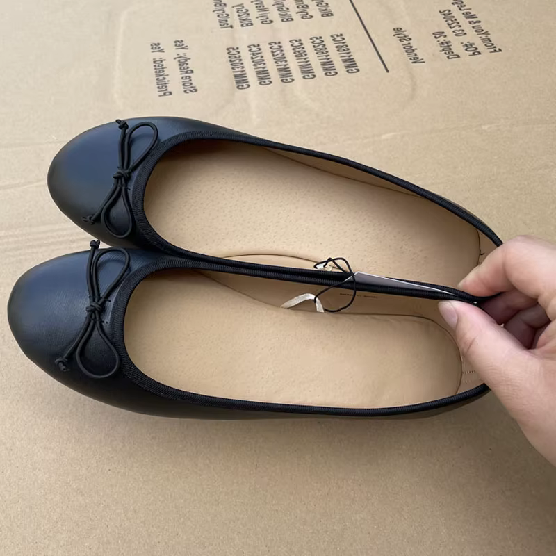 Mules plates élégantes en cuir pour femme avec nœud, bout rond, confortables et faciles à enfiler