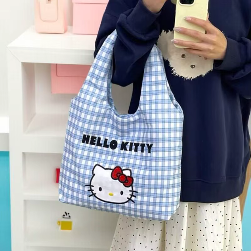 Sac fourre-tout en toile Hello Kitty pour femme, grande capacité, sac à bandoulière décontracté et mignon pour les trajets quotidiens, le travail, l'université, les voyages et les repas