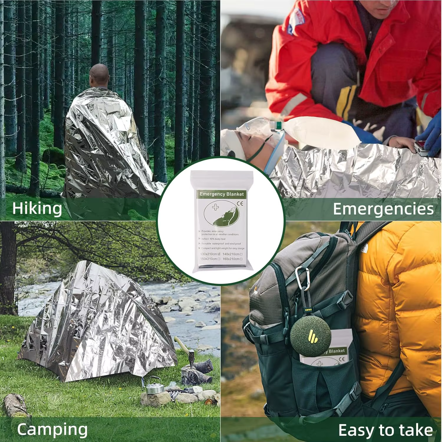 Couverture de survie d'urgence en argent doré pour l'extérieur