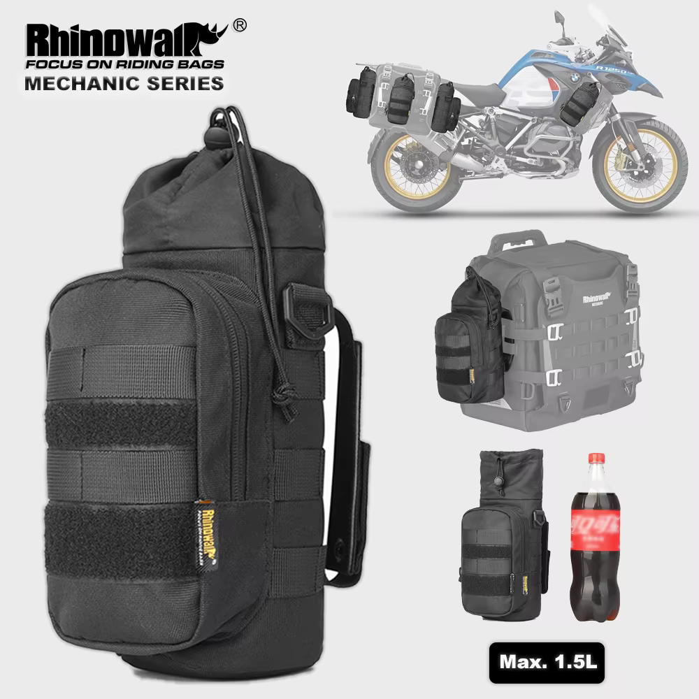 Rhinowalk – porte-bouteille de moto, sac de bouilloire isolé pour moteur, porte-gobelet d'eau à dégagement rapide avec système MOLLE sur le sac de moto