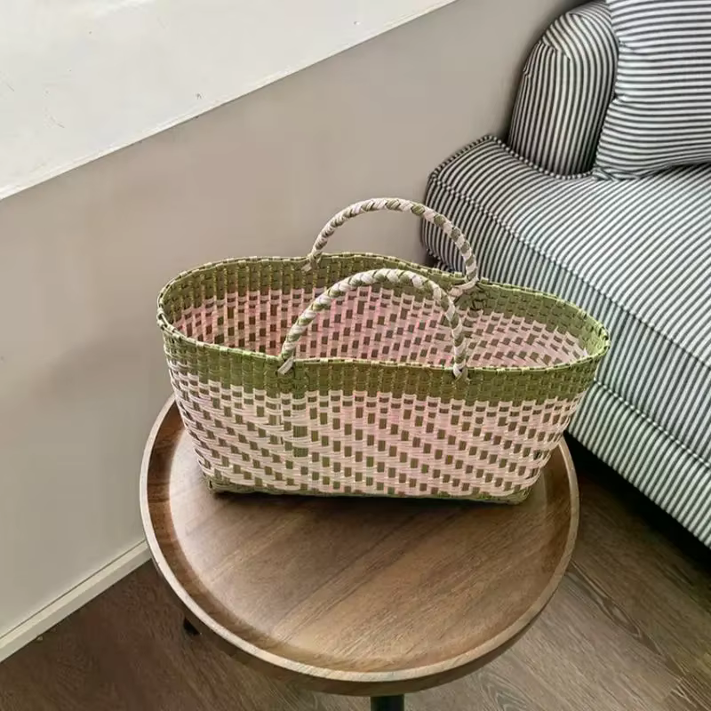 Sac à main en PVC tressé mignon, grande capacité, style bohème, sac de plage, sac de vacances, style campagne, sac panier de courses
