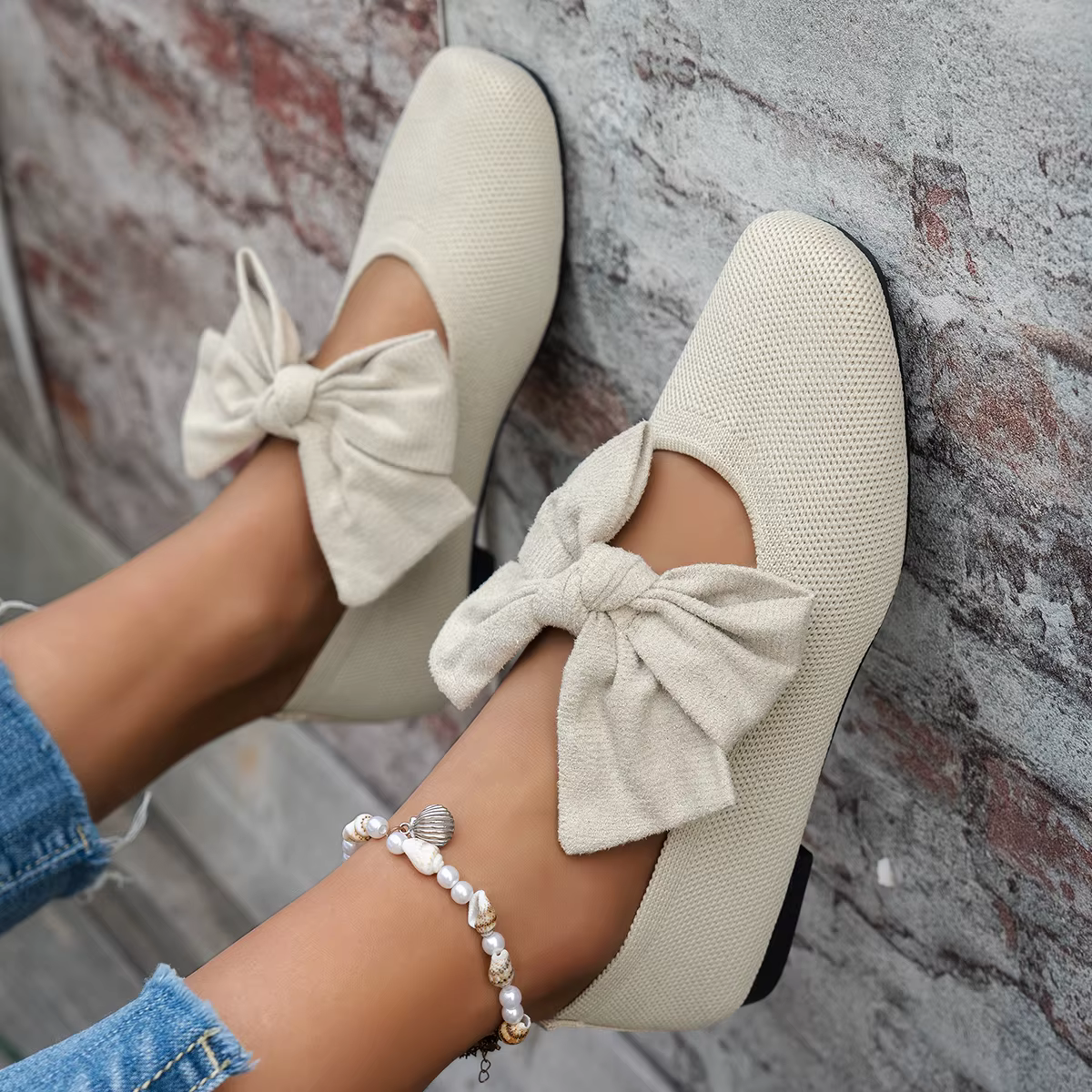 Chaussures plates en dentelle et maille pour femme 2026 – Nouveauté tendance à bout carré avec nœud