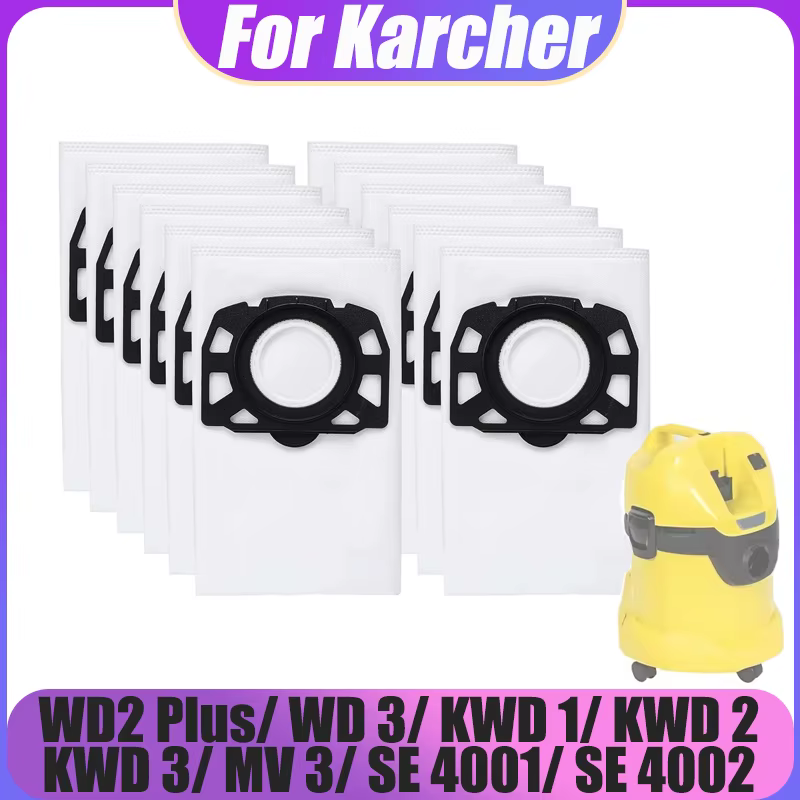 Kit de sacs à poussière compatible avec les aspirateurs robots Karcher WD2 Plus, WD 3, KWD 1, KWD 2, MV 3, SE 4001, SE 4002, pour nettoyage humide et sec