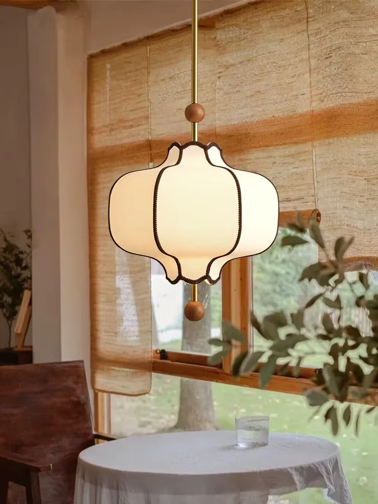 Lampe LED suspendue en tissu Vintage, boule de bois, luminaire suspendu rétro, Style japonais, salon, salle à manger, appartement, chambre à coucher