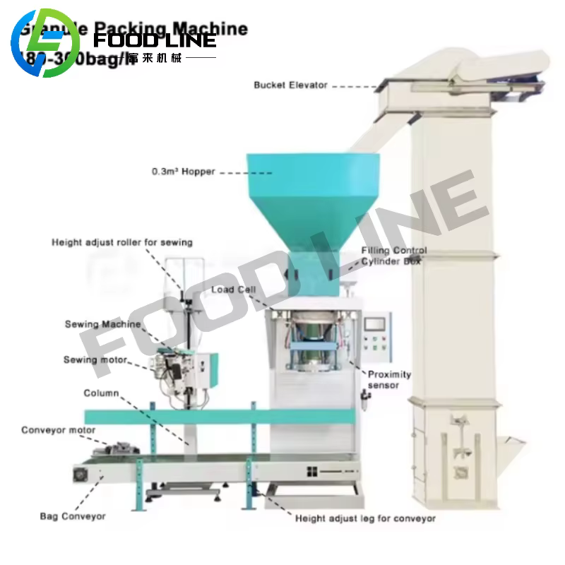 5kg-50kg granulaire riz haricots alimentation cacahuètes noix de cajou maïs Grain Triticale granulés pesant Machine de remplissage sac en plastique pour la nourriture