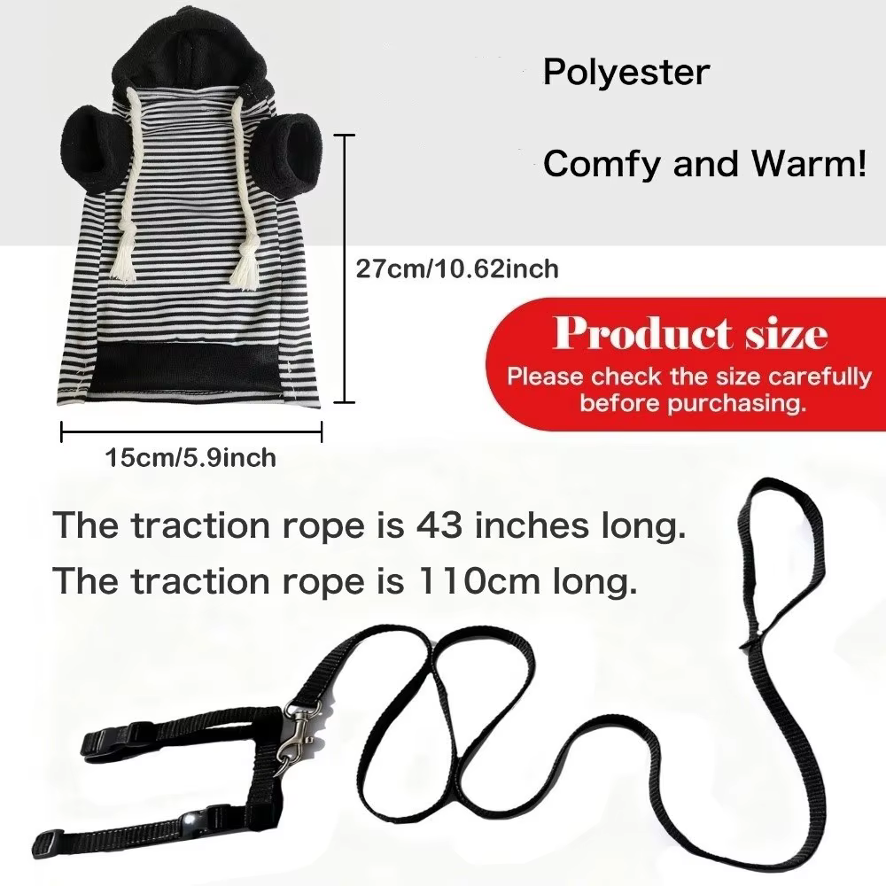 Sweat à capuche en furet élastique à la mode, polaire épaisse, doux, rayé pour animaux de compagnie, confortable et élégant, pull en furet avec cordon de serrage, hiver