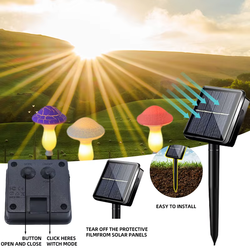 Lampe solaire féerique en forme de champignon, panneau solaire de jardin, décoration extérieure, lampe de nuit étanche, cour pour noël, décoration de fête de mariage
