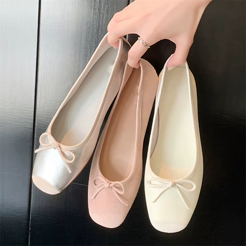 Ballerines respirantes pour femmes, ballerines, mocassins à enfiler, carré, Parker, nœud papillon, chaussures plates décontractées, été, automne