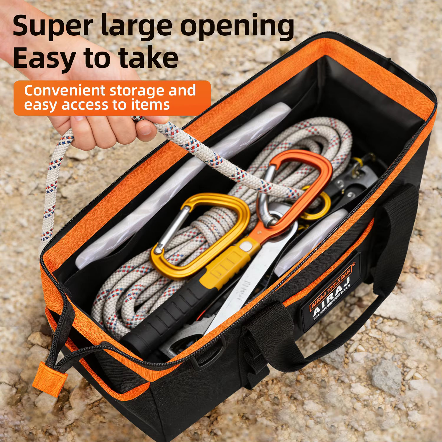 AIRAJ – sac de rangement d'ongles au sol en toile, sac de transport de marteau Portable, sac à outils étanche de grande capacité, organisateur de fournitures de Camping