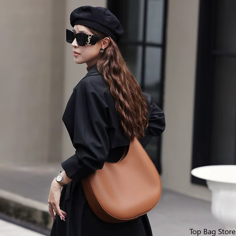 Sac demi-lune en cuir véritable pour femme, sac à bandoulière quotidien en forme de croissant avec sangle amovible, sans logo, luxe discret et minimaliste