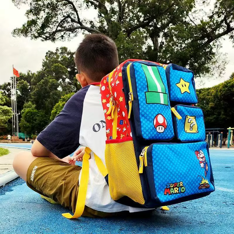 Sac à dos Mario de dessin animé, cartable mignon pour enfants, grande capacité, sac de voyage multi-poches, cadeaux d'anniversaire pour étudiants