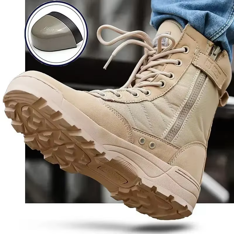 Bottes à bout en acier pour hommes, bottes tactiques d'extérieur pour randonnée dans le désert, résistantes aux coups de couteau, chaussures de sécurité pour le travail, chaussures de Protection