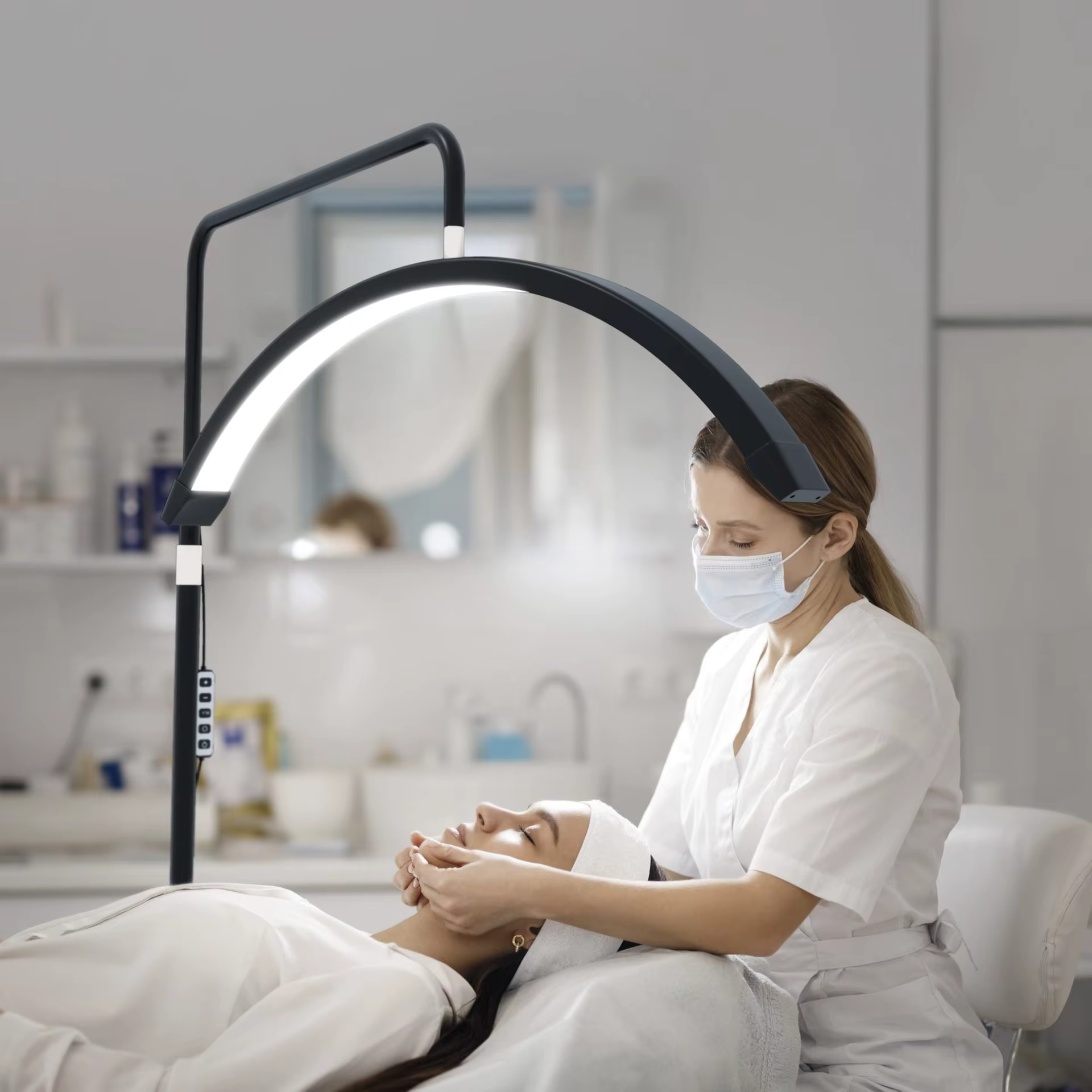Lumière de remplissage sur pied demi-lune 40W, variable pour Salon de beauté, coupe et Massage, luminaires LED
