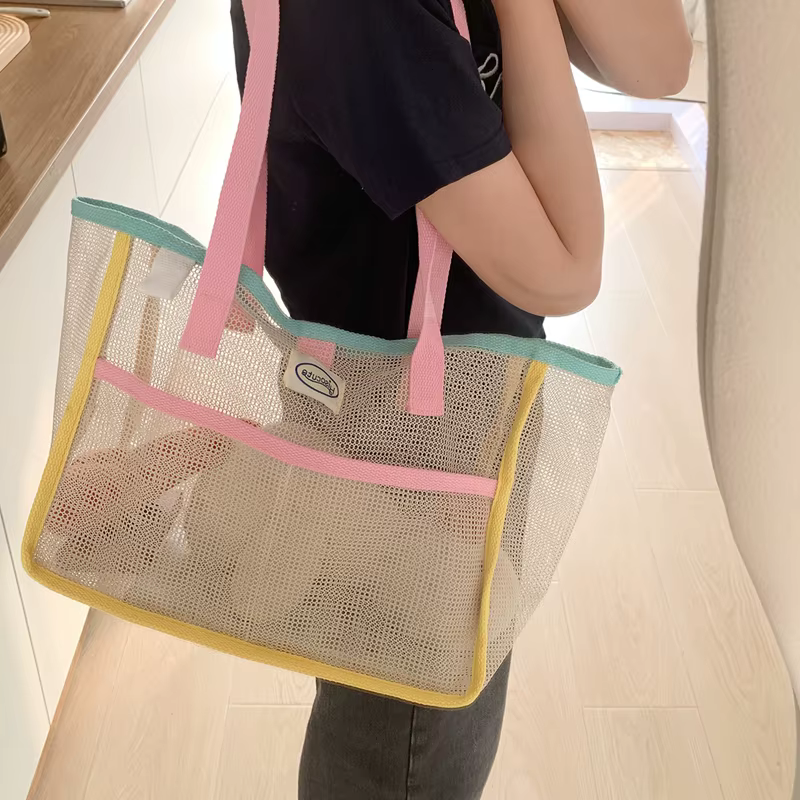 Sac à main d'été en maille transparente respirante pour femmes, sac à main de douche de plage en plein air, sacs de plage de grande capacité, fourre-tout de natation Portable