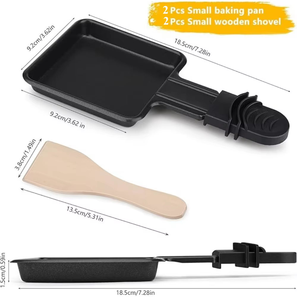 2 pièces Mini poêle à Raclette ensemble antiadhésif multi-fonction universelle électrique fromage oeufs gril poêle avec en bois cadeau idéal outil de cuisine
