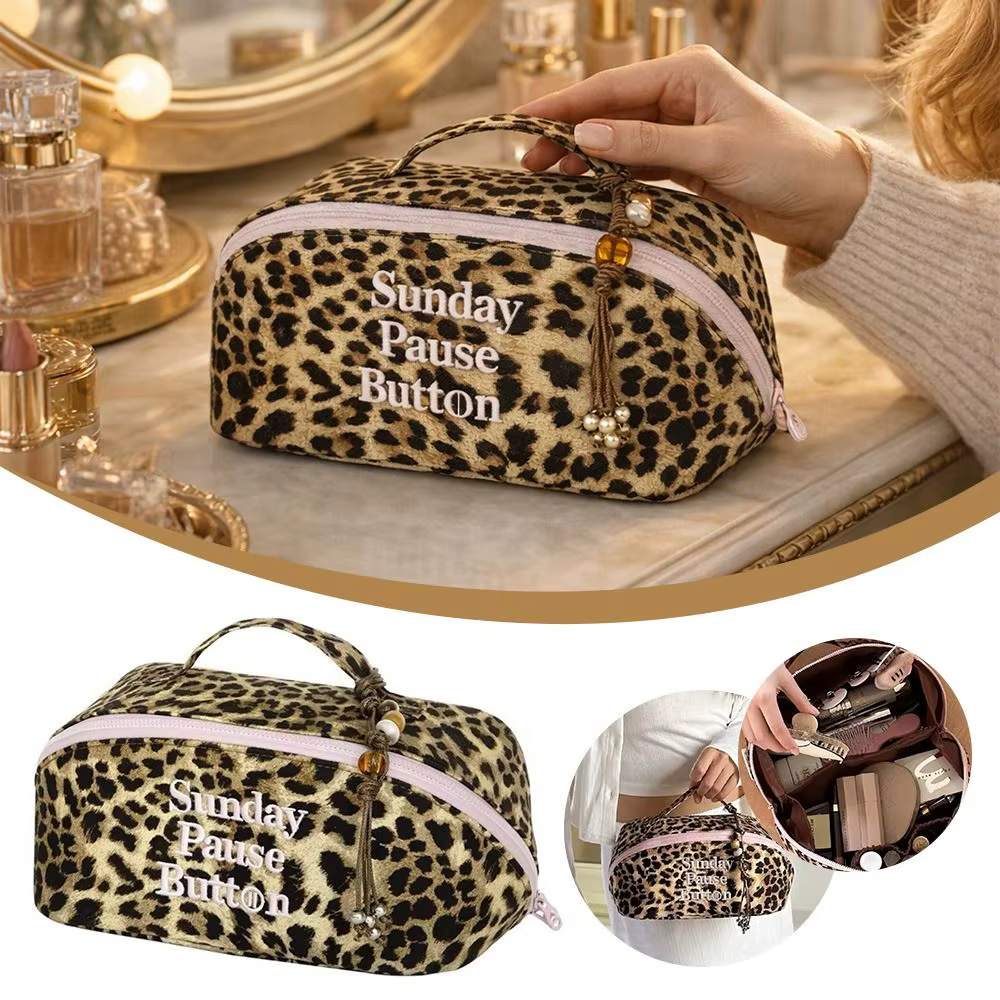 Sac fourre-tout léopard vintage tendance, grande capacité, avec fermeture éclair, pour rangement et organisation de trousse de toilette