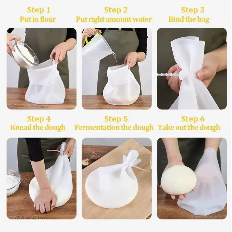 Sac de pétrissage de pâte en Silicone de qualité alimentaire, sac de pâte à pétrir en Silicone, sac de mélangeur de farine, mélangeur de pâte polyvalent pour pain, pâtisserie, Pizza