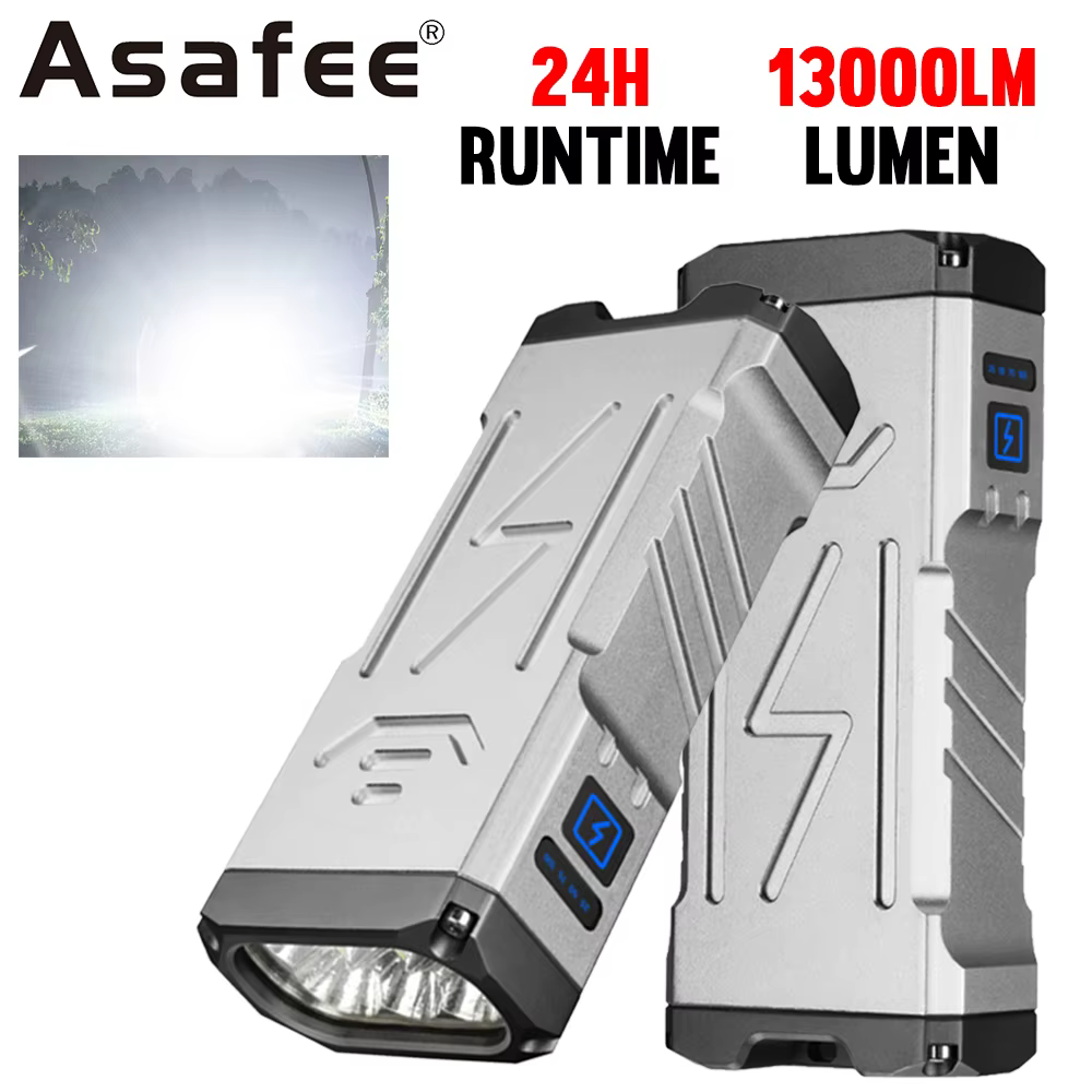 Asafee 13000LM lumière LED lampe de poche EDC 60W puissance brûlante feuille lampe torche Rechargeable lanterne étanche 10000mAh batterie travail