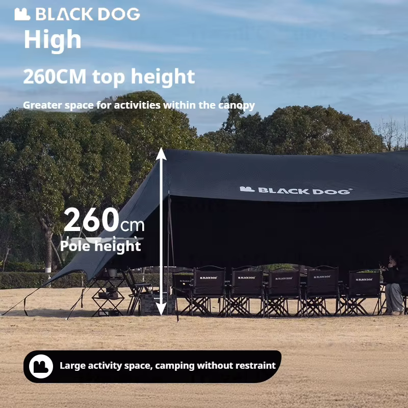 Tente auvent BLACKDOG grand espace, revêtement noir, protection solaire, imperméable, abri solaire, équipement de camping, auvent de fête pour l'extérieur