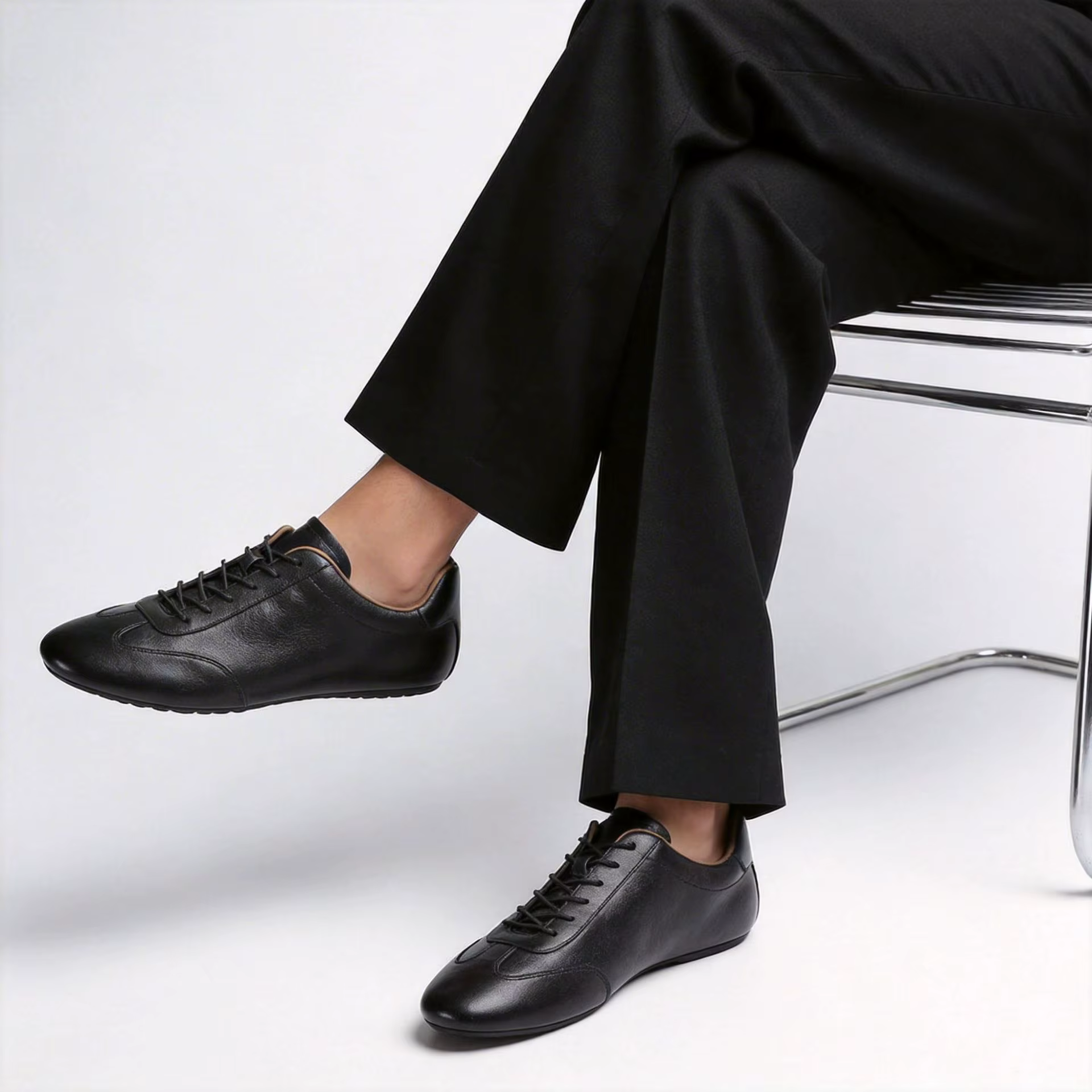 CLAIAMI Nouvelles chaussures décontractées pour hommes en cuir de vachette souple de première qualité, chaussures d'entraînement confortables en cuir véritable pour hommes, baskets à lacets en caoutch