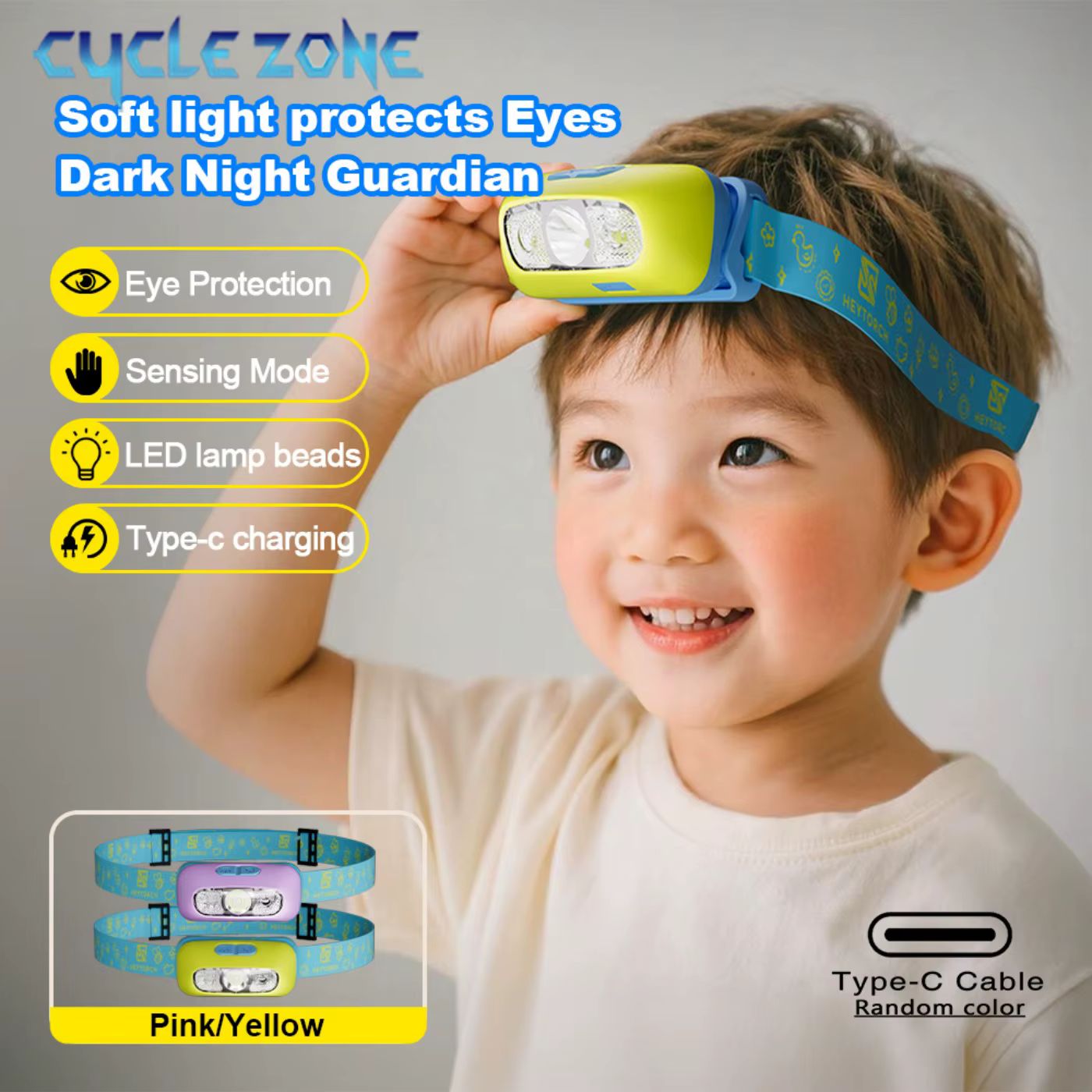Enfants LED phares capteur phare type-c Rechargeable tête lampe de poche