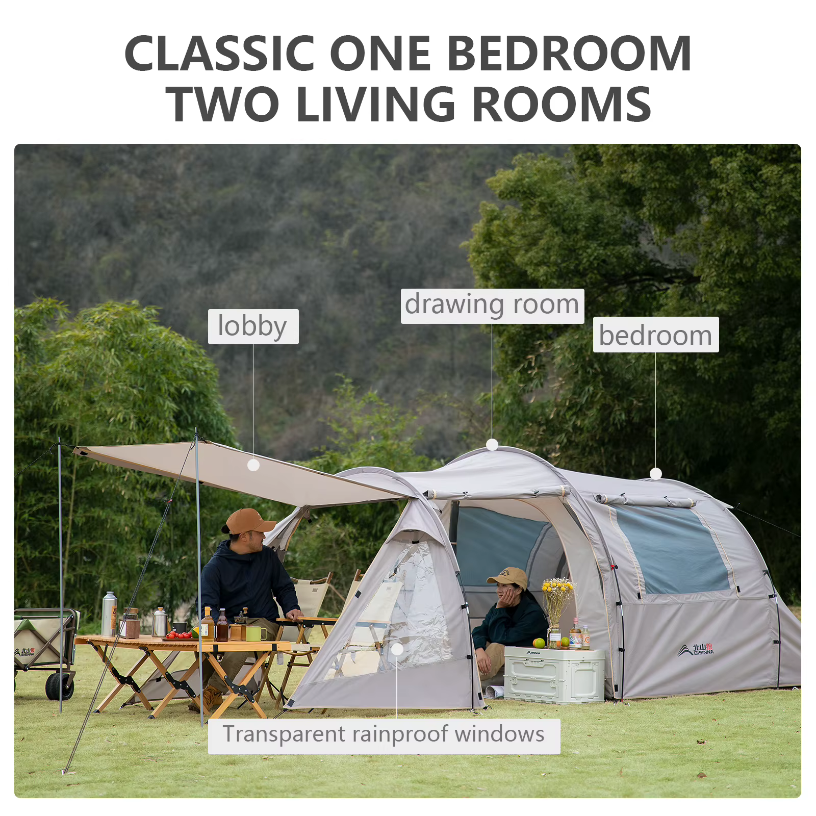 Tente tunnel de camping BISINNA pour 4 à 6 personnes