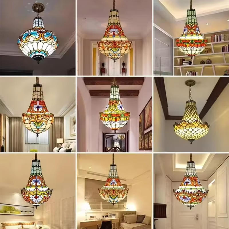 Lampe suspendue de Style Tiffany, vitrail Vintage méditerranéen, lampe de luxe, salon romantique, décoration de Restaurant