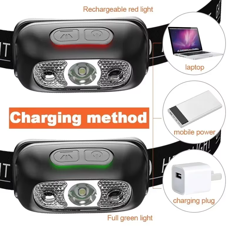 Lampe frontale puissante à LED portable avec capteur