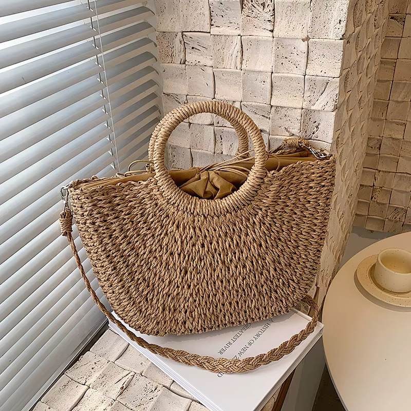 Sacs à main tissés en paille pour femmes, sac de plage de bord de mer de voyage fait à la main, sac seau à poignée d'été, fourre-tout de Shopping, panier Bolsa