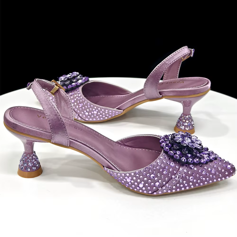 Nouvelles chaussures italiennes pour femmes et sacs assortis décorés de strass, chaussures de mariage élégantes à bout pointu pour mariée