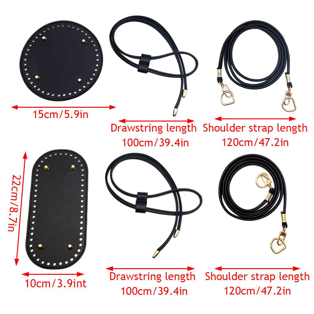 3 pièces bricolage en cuir PU Crochet sac accessoires à la main cordon pièces tissé sac ensemble couleur unie sac Base inférieure sac sangle poignée