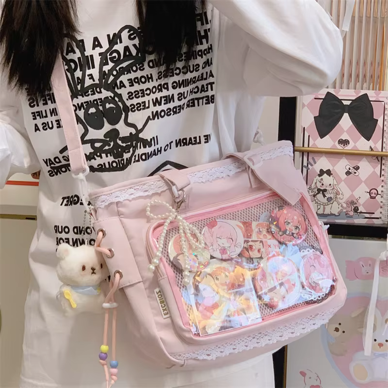 Nouveau sac bandoulière Ulzzang Ita Bag pour femme, style uniforme JK et preppy, avec badges DIY, pour exposition de bandes dessinées