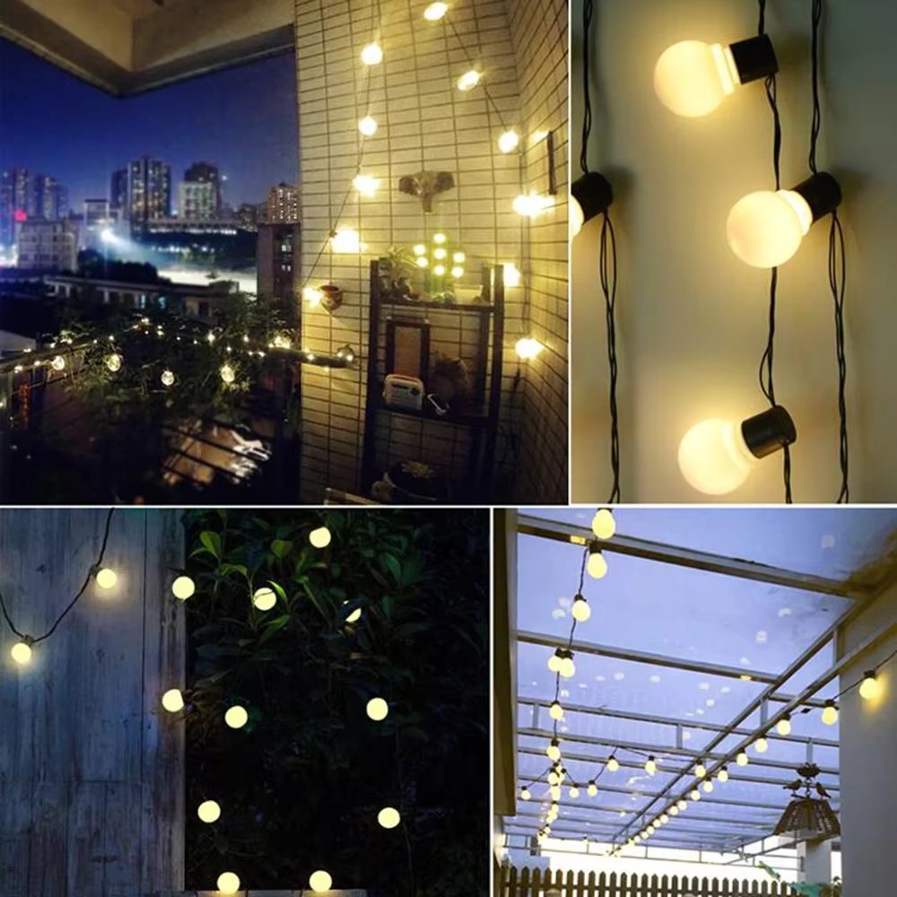 Guirlande solaire LED 5/7/12M avec ampoules globe féeriques pour Noël, rues, mariages, extérieur, fêtes, jardins, patios
