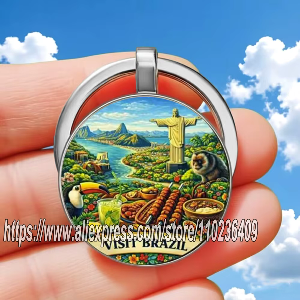 Porte-clés rétro drapeau brésilien - Cadeau commémoratif de voyage