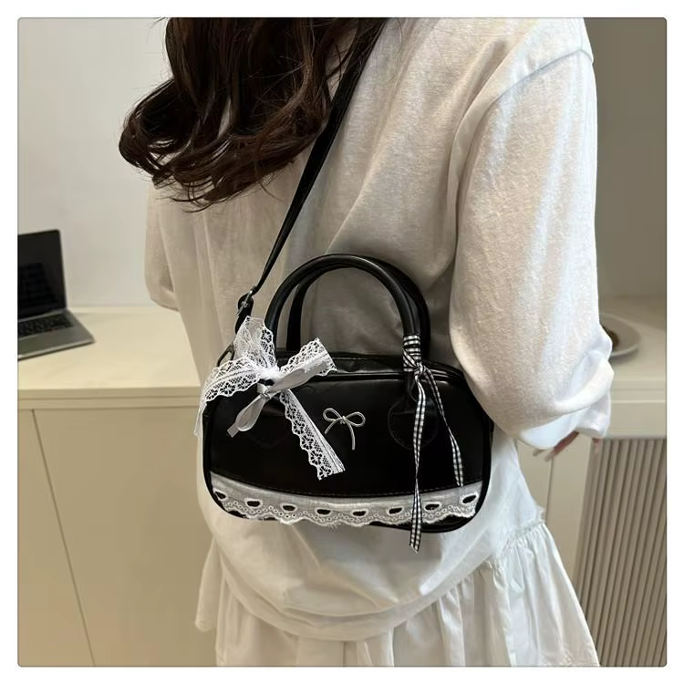Sac à main Simple et élégant Boston, sac à bandoulière en dentelle avec nœud en ruban, petit sac carré décontracté pour femmes 