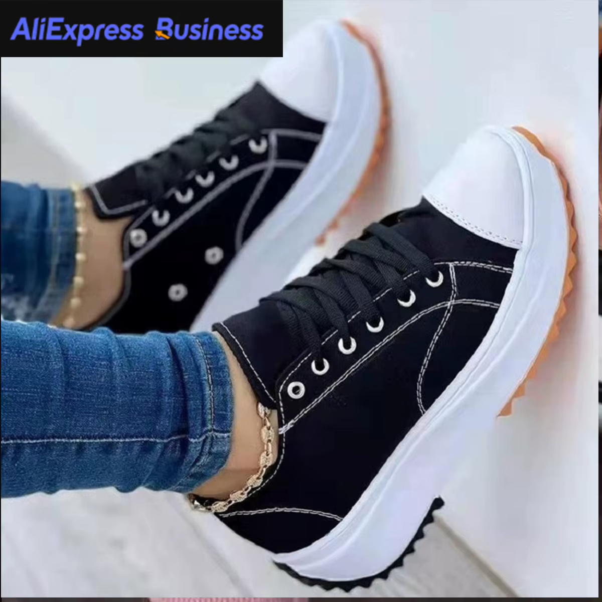 Baskets Classiques en Toile Blanche pour Femme, Chaussures Solides à Lacets, Décontractées, à Plateforme