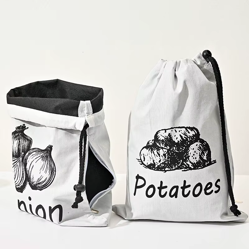 Sacs à cordon de serrage pour fruits, ail, oignon, avec boucle de dégagement, fermeture éclair pour la cuisine, Classification des légumes, stockage, sacs Non tissés