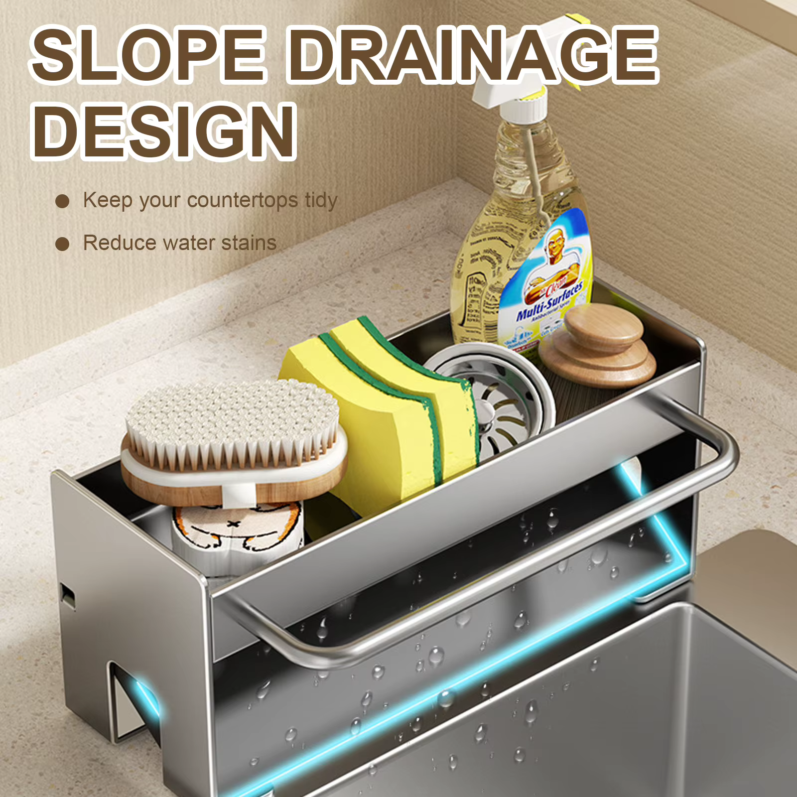 Support pour éponge de cuisine en acier inoxydable, égouttoir d'évier, porte-savon, porte-serviettes, organisateur d'étagère, accessoires de rangement pour salle de bain