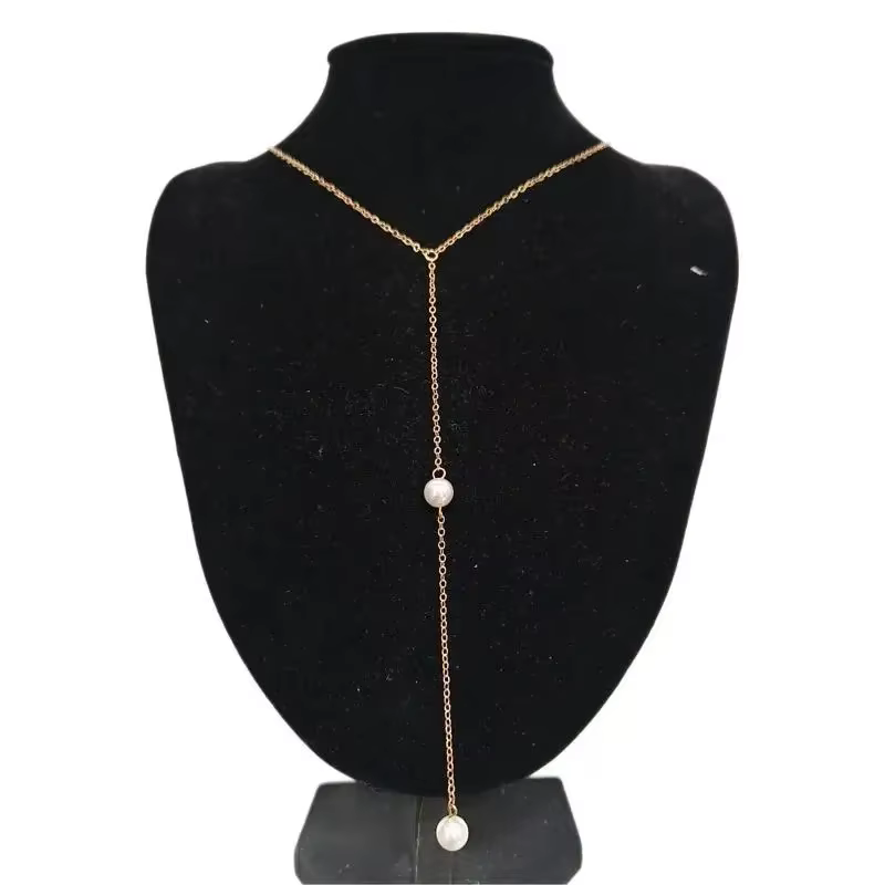 Collier long à pampilles de perles tendance pour femme, bijou élégant et simple avec chaîne dorsale, accessoire de collier pendentif perle