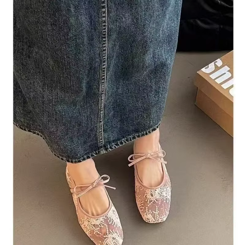 Chaussures plates élégantes à bout carré en maille sexy pour femme