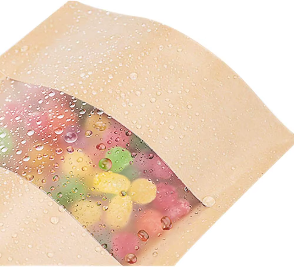 Lot de 300 mini-sacs en papier kraft de 3,5 x 5,5 pouces avec fermeture à glissière refermable et fenêtre transparente, sacs alimentaires autoportants