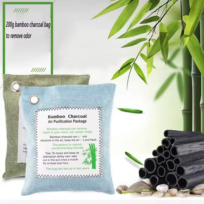 Sac de charbon de bambou naturel activé pour la maison, 200g, pour la déshumidification, la stérilisation et la désodorisation de l'air de voiture, 1 pièce