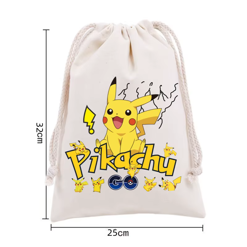 Sacs à cordon Anime Pokémon, sacs de rangement en toile imprimés avec des personnages de dessins animés Pikachu, Eevee, Charizard, Bulbasaur, sacs cadeaux pour enfants